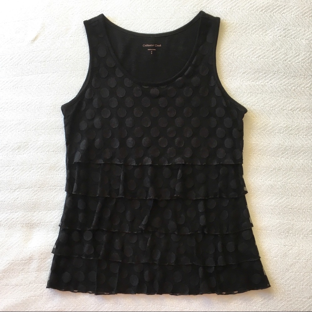 Coldwater Creek Tiered Ruffle Tank Black sz Small